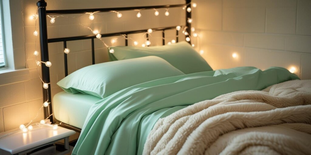 Cozy Twin XL dorm bedding with blanket